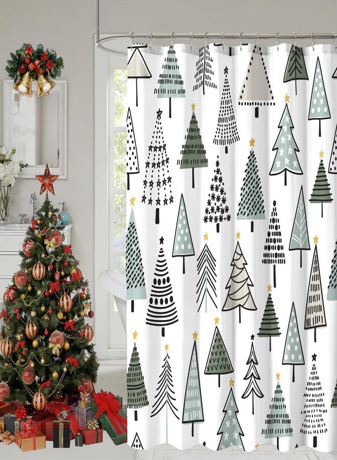 YOSTEV Christmas Shower Curtain, Colorful Christmas Tree Shower Curtains for Bathroom, Grey Green Winter Holiday Shower Curtain, Merry Christmas Xmas Pine Fabric Cloth Bath Decor Curtain, 72x72 Inch - Image 1